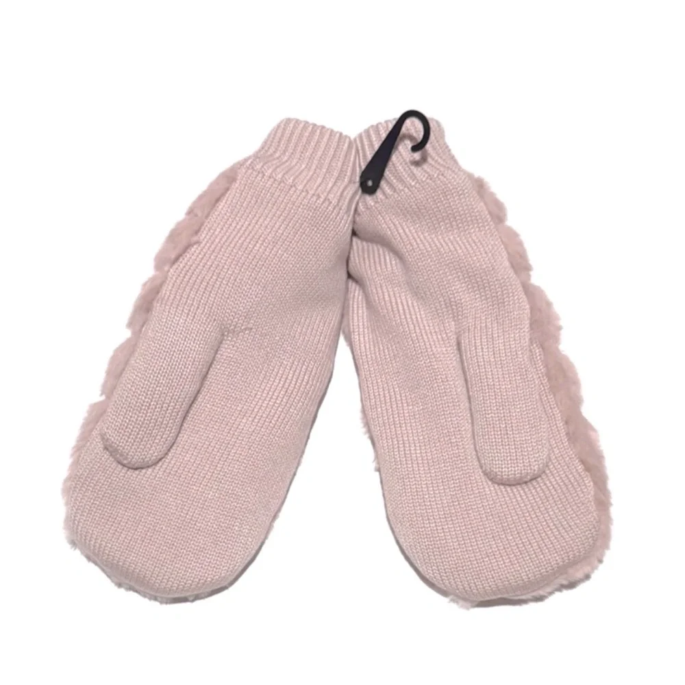 UGG Pink Lush Faux Fur Mittens NWT